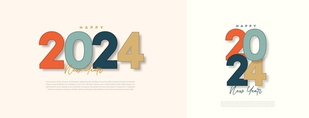 Feliz año nuevo 2024 con hermoso y sutil diseño de números 2024 para colorear