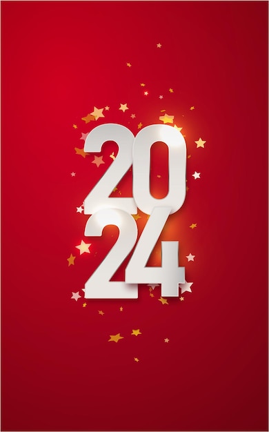 Feliz año nuevo 2024 ilustración de diseño de números de papel en fondo rojo Diseño simple feliz año nuevo 2024 Ilustración vectorial
