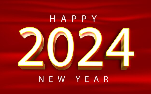 Feliz año nuevo 2024 Ilustración de efecto de texto 3d vectorial