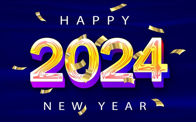 Feliz año nuevo 2024 Ilustración de efecto de texto 3d vectorial