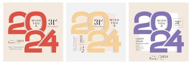feliz año nuevo 2024 con ilustración de número plano y 2d
