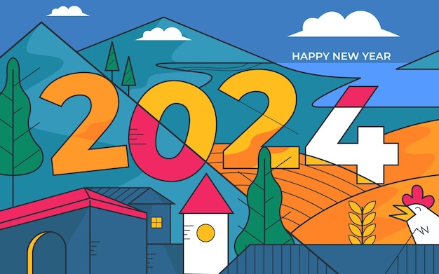 Feliz año nuevo 2024 Ilustración vectorial de Lanscape