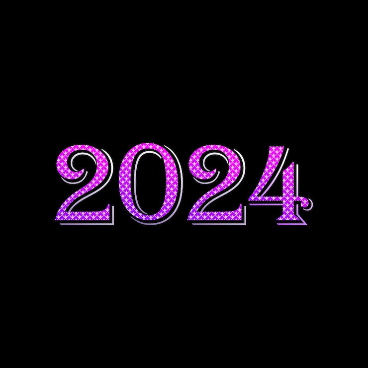 Vector feliz año nuevo 2024 ilustración vectorial púrpura