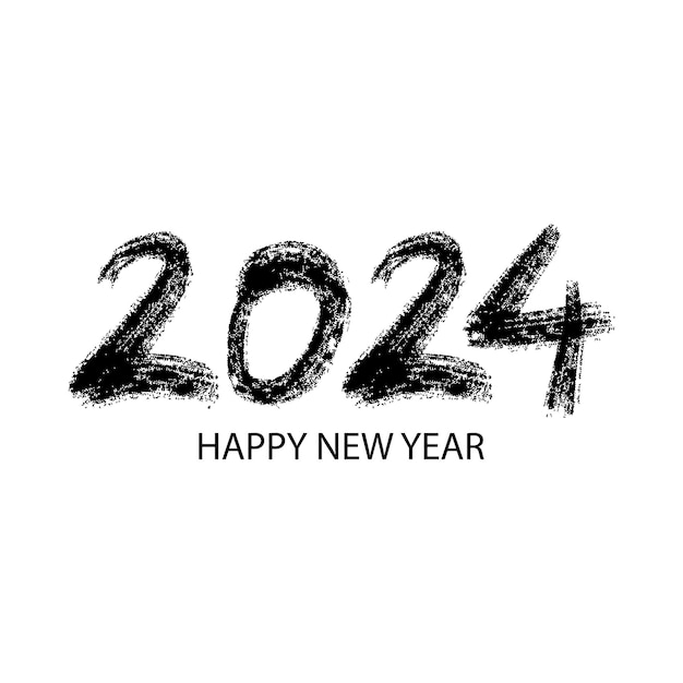 Feliz año nuevo 2024 Letras de pincel dibujadas a mano estilo Grunge