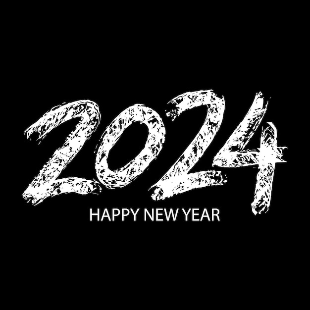 Feliz año nuevo 2024 Letras de pincel dibujadas a mano sobre fondo negro