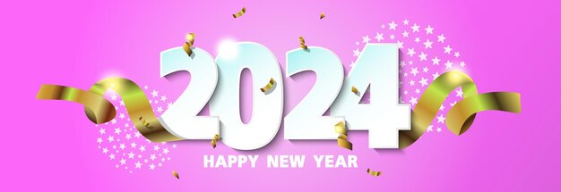 Feliz año nuevo 2024 Lujo fondo dulce Diseño de tarjeta de felicitación Banner