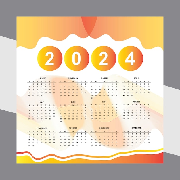 Vector feliz año nuevo 2024 modelo de diseño de calendario inglés vector