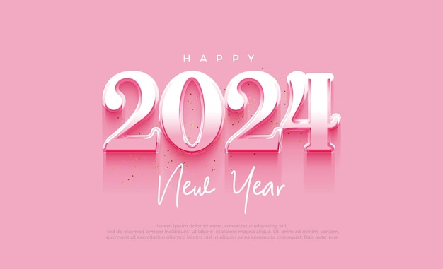 Feliz año nuevo 2024 número clásico con color metálico sobre fondo rosa Diseño de vector premium para cartel de banner publicación social y saludo de feliz año nuevo