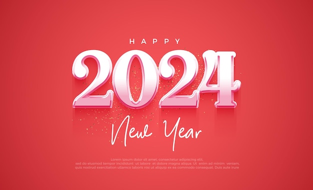 Feliz año nuevo 2024 número clásico con color metálico sobre fondo rosa diseño de vector premium para cartel de banner publicación social y saludo de feliz año nuevo