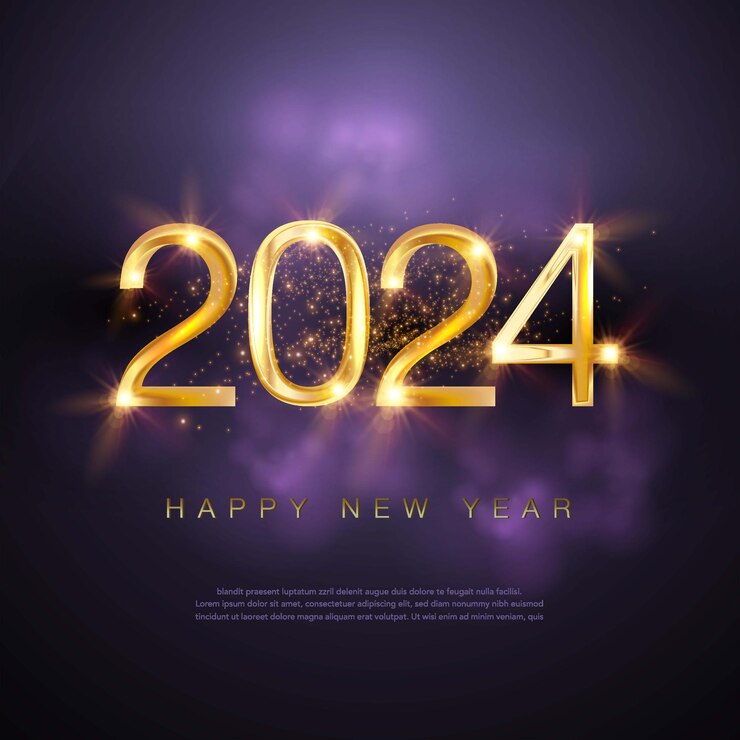 Feliz año nuevo 2024 Número de metal dorado