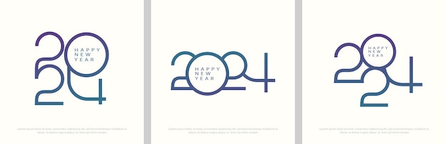 Feliz año nuevo 2024 con números delgados azules en fondo blanco Vector de diseño premium