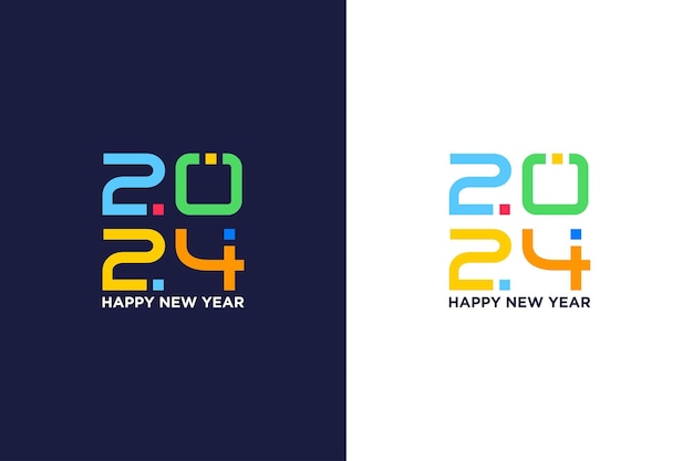Feliz año nuevo 2024 con números que se cruzan y coloridos