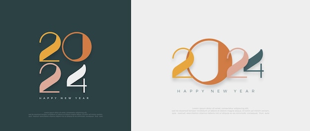 Feliz año nuevo 2024 con números únicos y elegantes Diseño con colores Ilustración vectorial premium para calendario de carteles de banner y saludo feliz año nuevo 2024