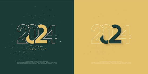 Feliz año nuevo 2024 con números únicos con un tema clásico Diseño premium 2024 para plantilla de póster de calendario o diseño de póster