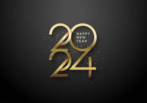 Feliz año nuevo 2024 oro Diseño de fondo vectorial moderno para saludos y para mostrar plantillas de carteles o fondos de pantalla
