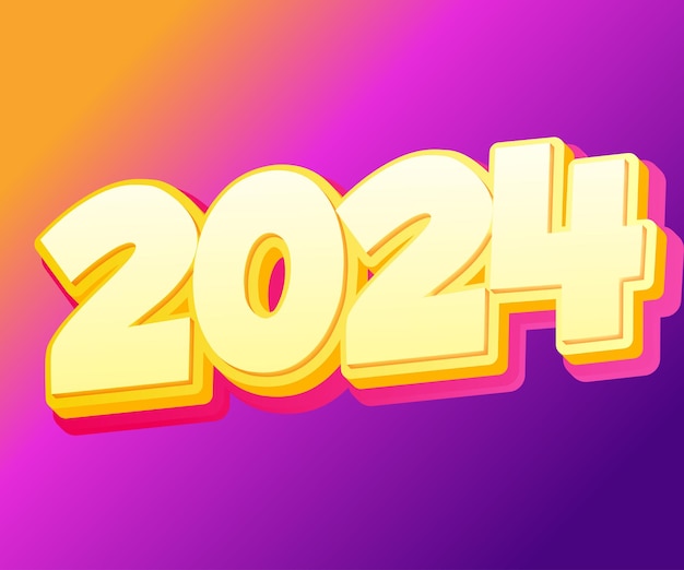 Vector feliz año nuevo 2024 pancarta con diseño 3d