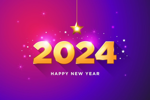 Feliz año nuevo 2024 pancarta de invitación celebración de tarjetas de regalo de redes sociales