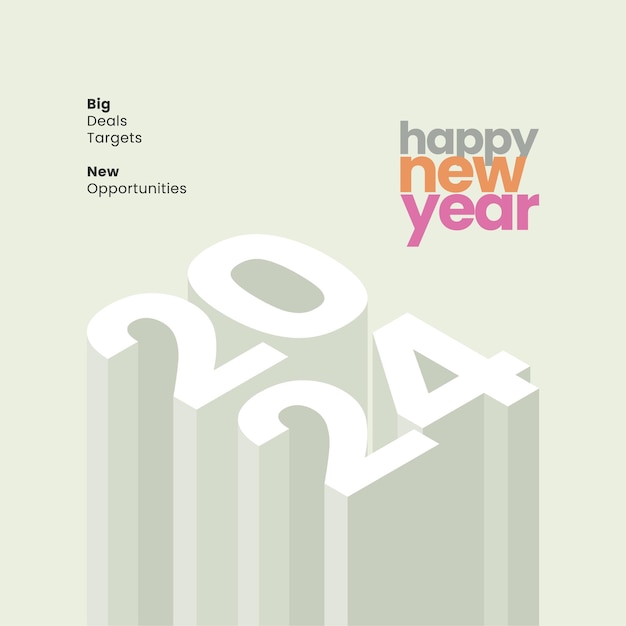 Feliz año nuevo 2024 planes y motivación tipografía vector simple