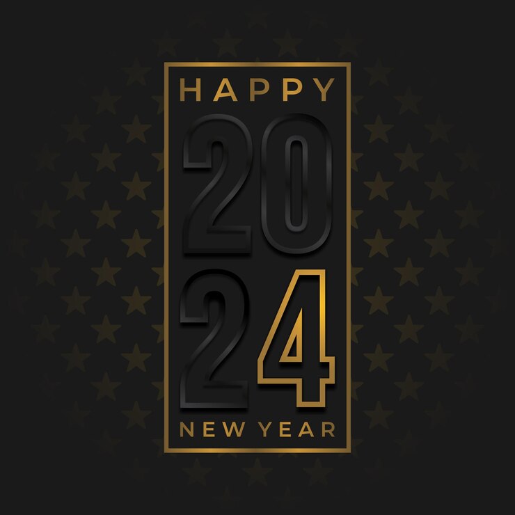 Feliz año nuevo 2024 plantilla de diseño de banner de efecto de texto dorado