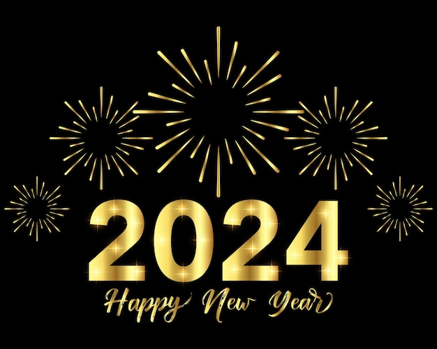Feliz año nuevo 2024 con plantilla de diseño de color dorado 3D celebración de año nuevo 2024