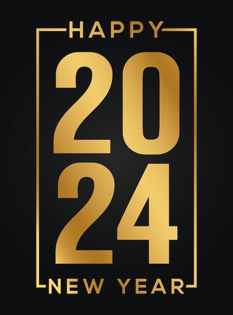 Feliz año nuevo 2024 con plantilla de diseño de color dorado 3D celebración de año nuevo 2024