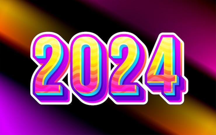 Vector feliz año nuevo 2024 con plantilla de diseño de color de moda 3d 2024 concepto de celebración de año nuevo para gree