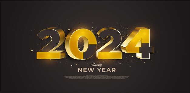 Feliz año nuevo 2024 con plantilla de diseño colorido de lujo 3D 2024 concepto de celebración de año nuevo para tarjetas de felicitación banners y portadas de libros