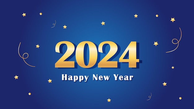 Feliz año nuevo 2024 plantilla de diseño de fondo azul