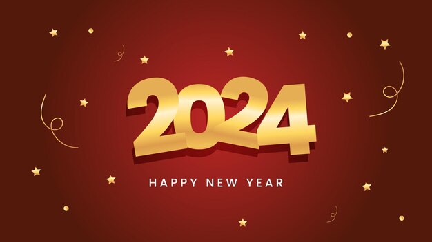 Feliz año nuevo 2024 plantilla de diseño de fondo rojo