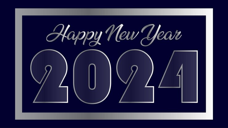 Feliz año nuevo 2024 saludo Marco de fotos o pared conoció la decoración vector estilo de morfismo de vidrio de cristal