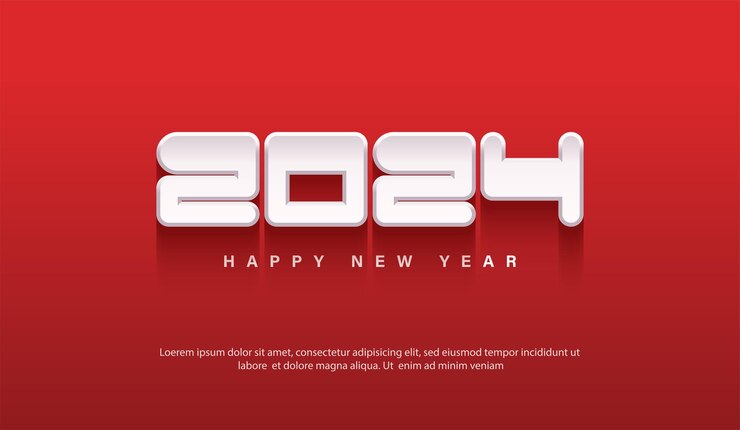 Feliz año nuevo 2024 sobre fondo rojo sobre fondo rojo.