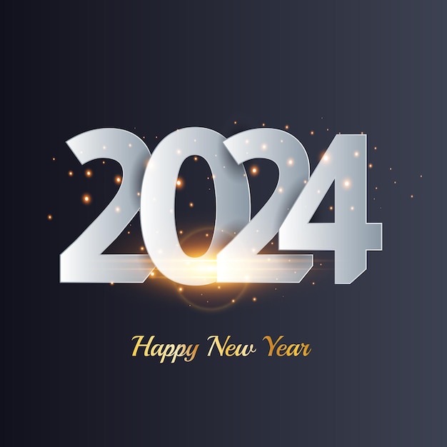 Feliz año nuevo 2024 tarjeta de felicitación negra dorada efecto de luz dorada 2024 efecto de texto 3D