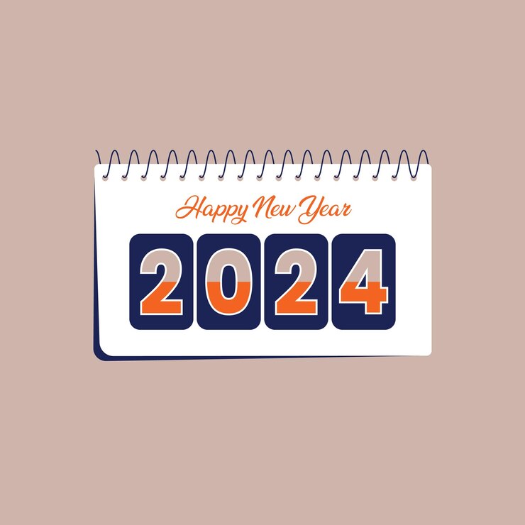 Feliz año nuevo 2024 tarjeta de felicitación o diseño de redes sociales icono de calendario vectorial