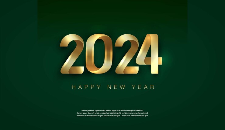 Feliz año nuevo 2024 Tarjetas de felicitación con números de oro
