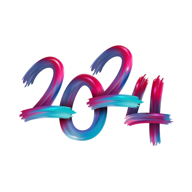 Feliz año nuevo 2024 Texto abstracto de la ilustración vectorial de The Smears Of Acrylic Paint