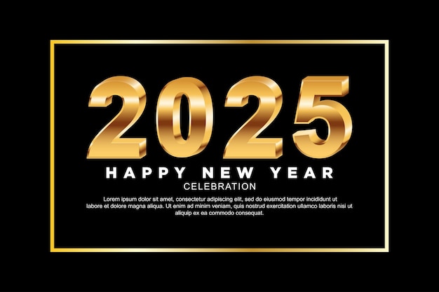 Feliz año nuevo 2025 Año nuevo Bandera oscura con números dorados fecha 2025 en fondo oscuro