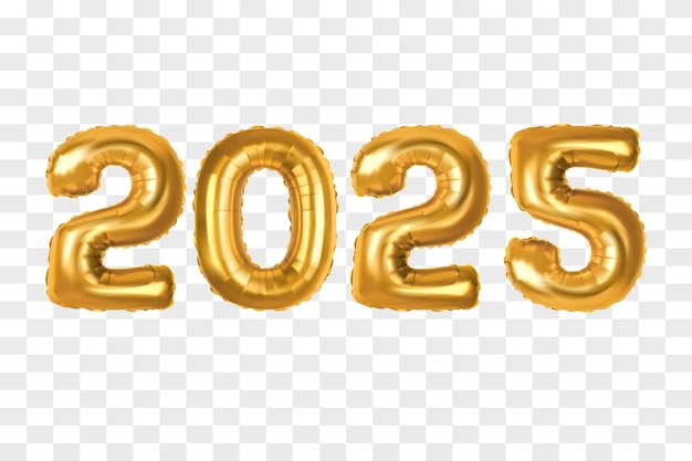 Feliz año nuevo 2025 Balón dorado números 3D con fondo png