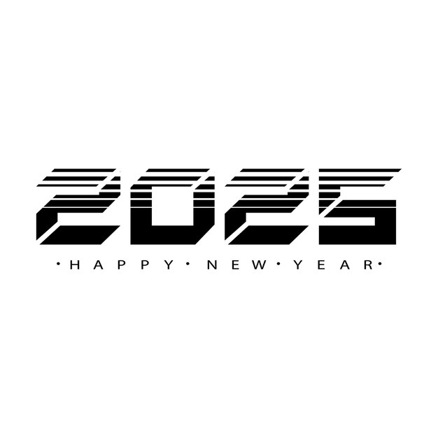 Feliz año nuevo 2025 bandera de fondo blanco y negro vector 2025 feliz año nuevo