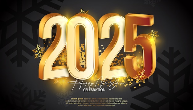 Feliz año nuevo 2025 Celebración festiva de año nuevo 2025 Números de oro 3D Diseño moderno y de moda