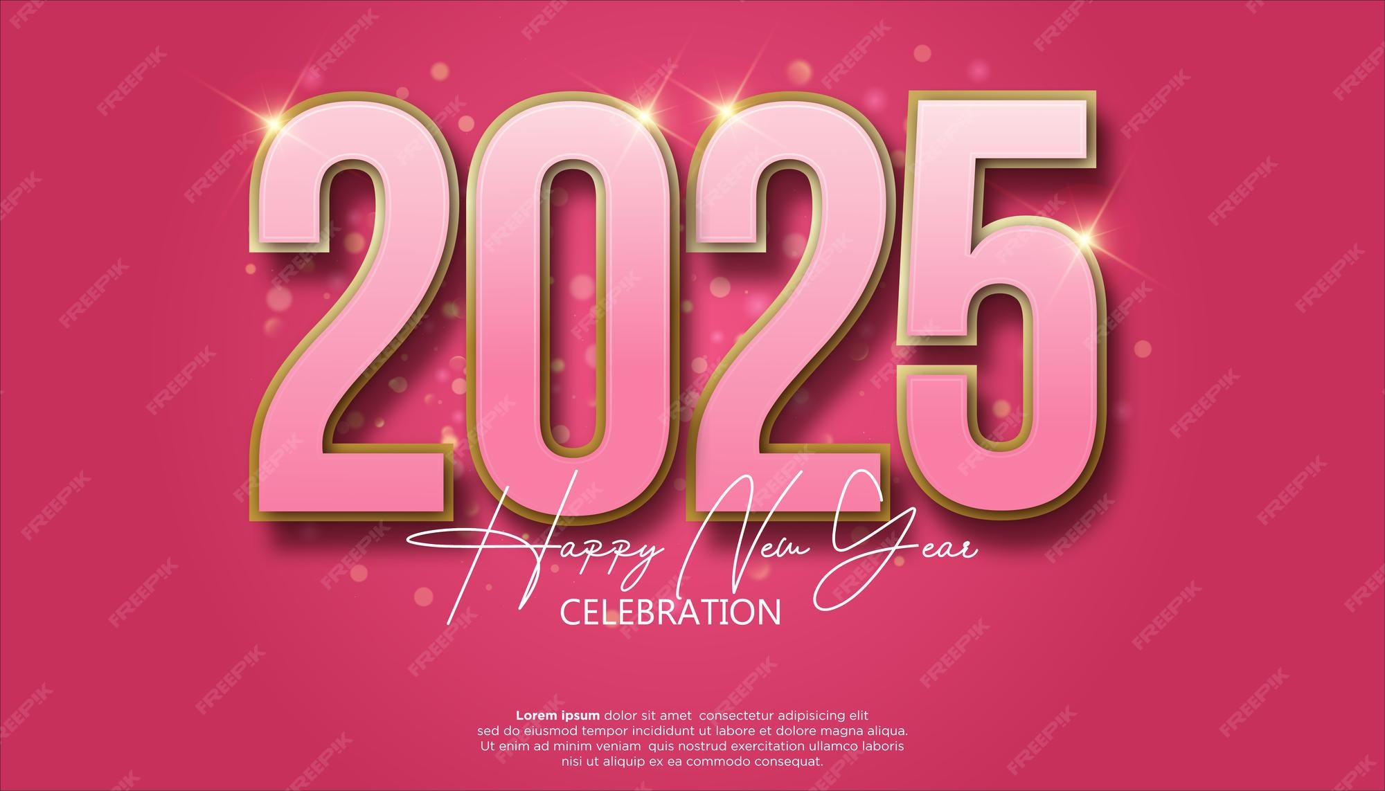 Feliz año nuevo 2025 decoración festiva realista con color rosa para la