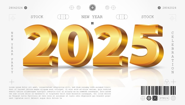 Feliz año nuevo 2025 decoración festiva realista y elegante número de oro 3d