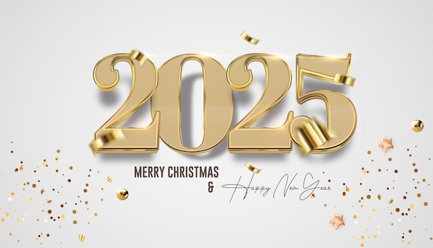 Feliz año nuevo 2025 decoración festiva realista elegante número de oro