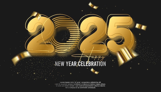 Feliz año nuevo 2025 decoración festiva realista número elegante para celebrar el calendario de la fiesta 2025