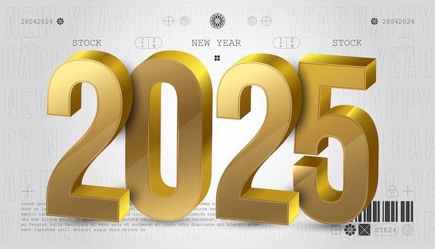 Feliz año nuevo 2025 decoración festiva realista número elegante para celebrar el calendario de la fiesta 2025