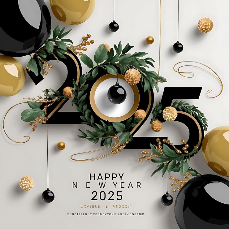 Feliz año nuevo 2025 decoración festiva realista Saludo moderno Feliz año Nuevo 2025
