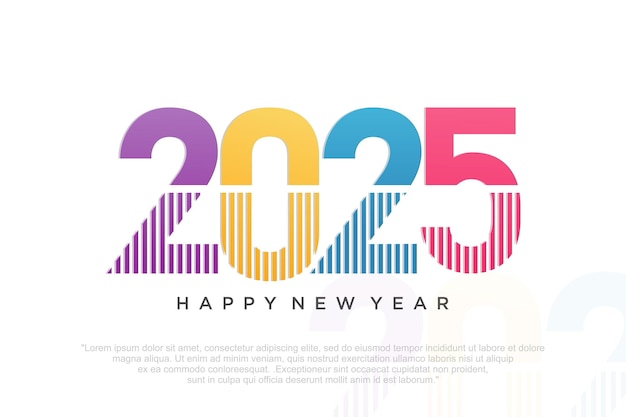 Feliz año nuevo 2025 diseño diseño de texto del logotipo 2025 concepto de celebración del año nuevo ilustración vectorial