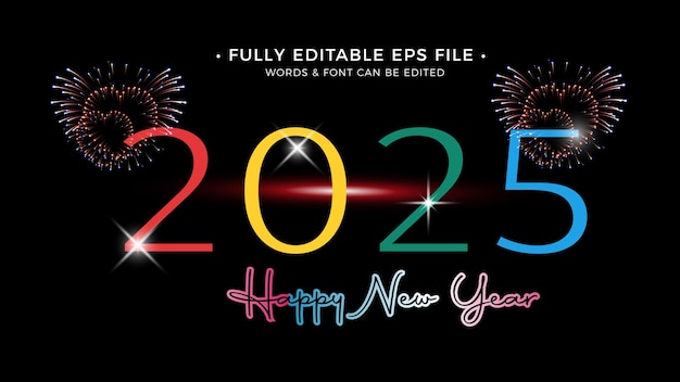 Feliz año nuevo 2025 diseño de efectos de texto de lujo