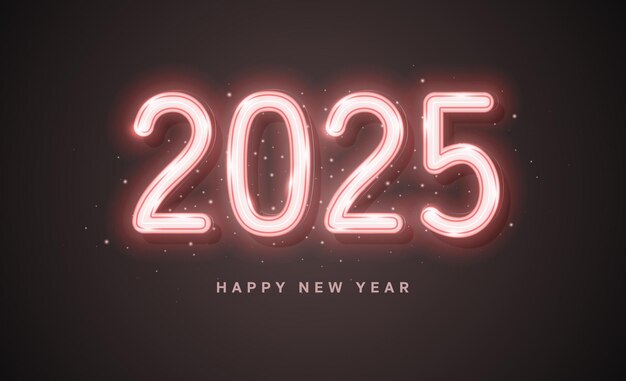 Feliz año nuevo 2025 con diseño elegante número de neón realista ilustración vectorial