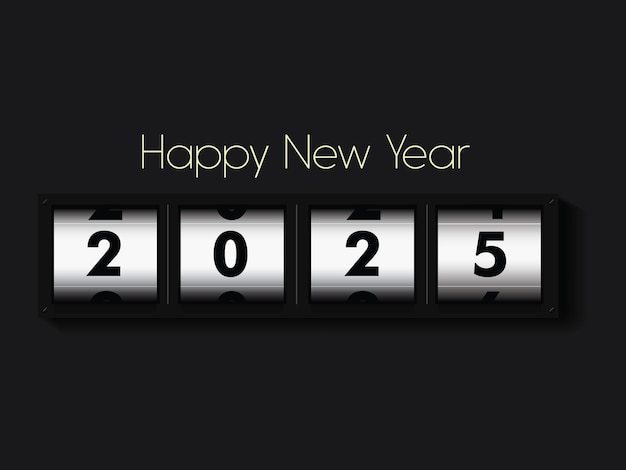 Feliz año nuevo 2025 Diseño de fondo Tarjeta de felicitación Banner Cartel Negro 2025 números digitales