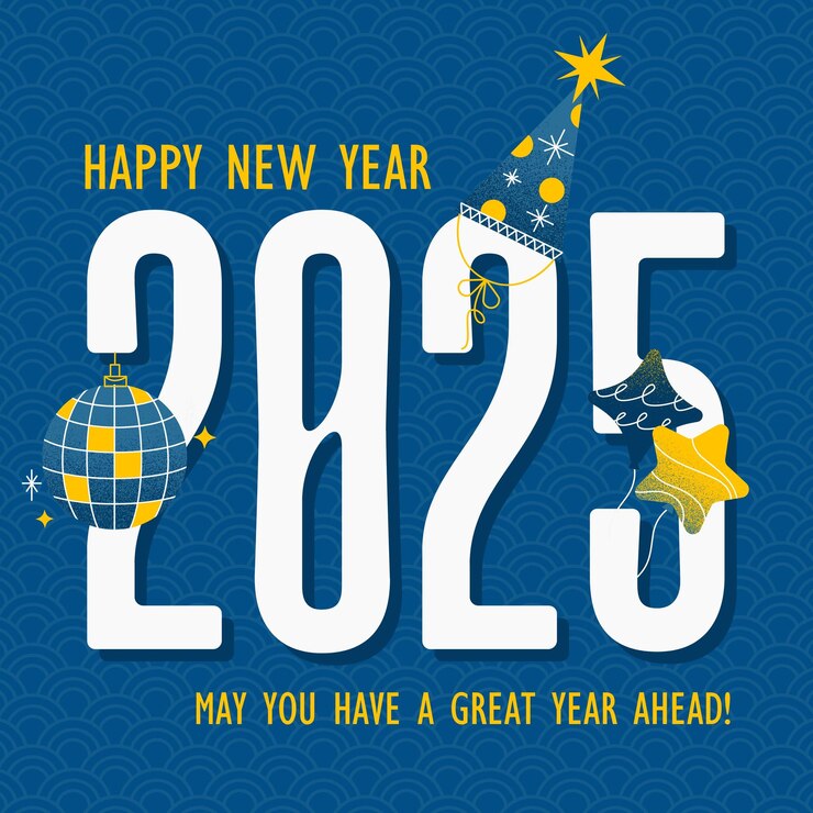 Feliz año nuevo 2025 Diseño gráfico festivo con fuegos artificiales y celebración